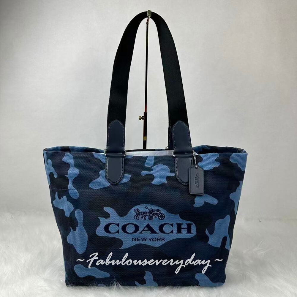 Coach Men's Small Tour Tote Bag With Camo Print Silver/Blue Multi CDQ74 NWT